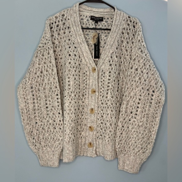 Central Park West Sweaters - NWT Central Park West Womens Cardigan Sweater Open Weave Size Large Gray